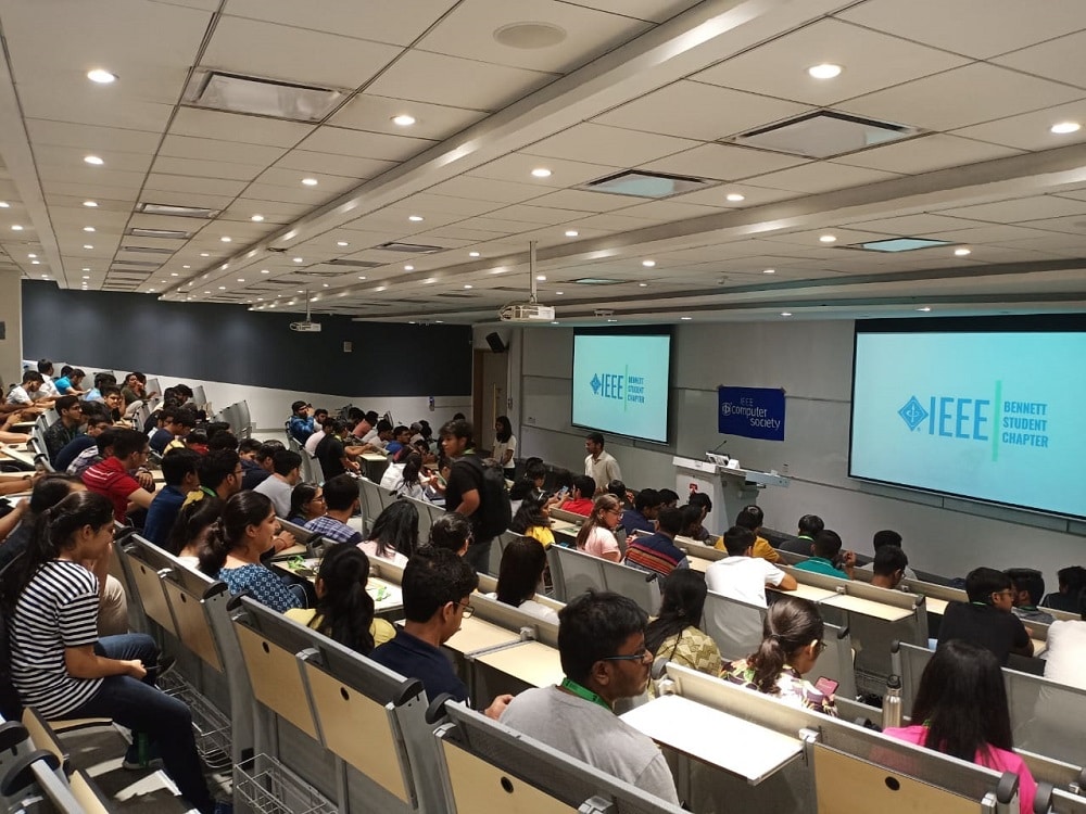 Students attending seminar academic event university auditorium Greater Noida