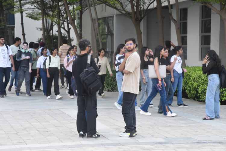 Students collaborating on group projects Greater Noida university campus