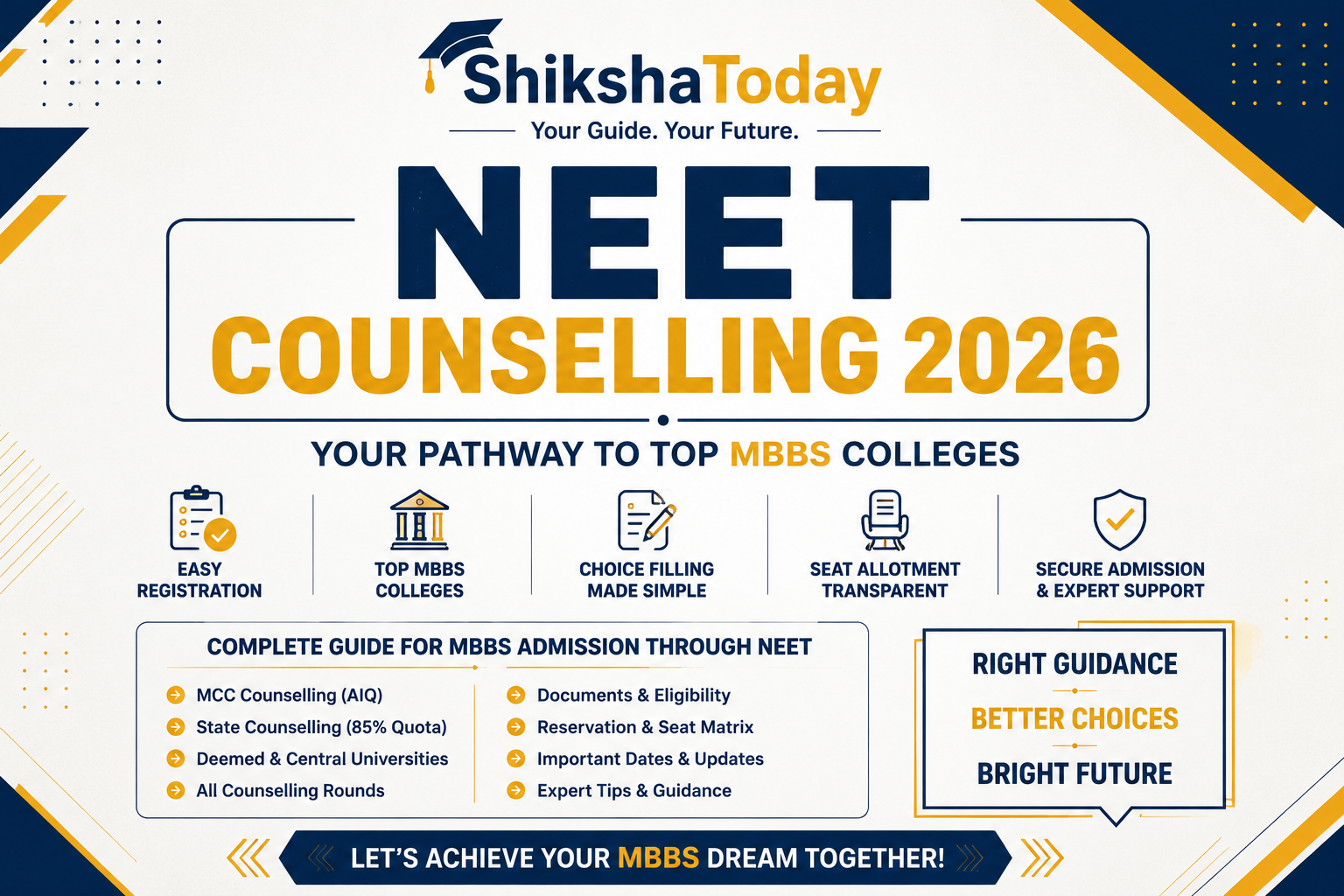 NEET Counselling 2026 – MBBS admission choice filling and seat allotment process in India