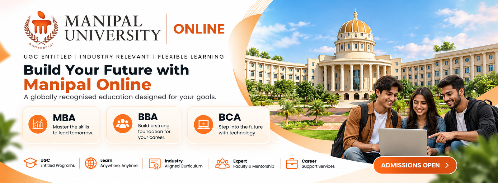 Online Manipal Admission 2026 – online BBA, BCA and MBA programmes
